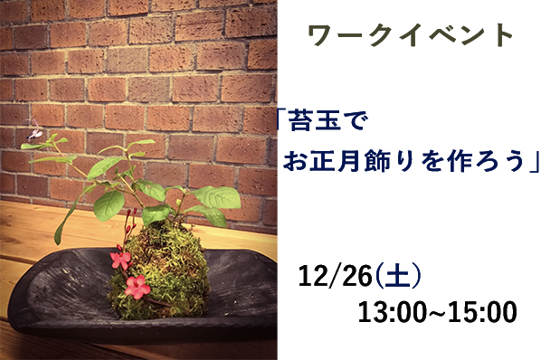 【終了】12/26（土）ワークイベント「苔玉でお正月飾りを作ろう」@神戸事務所