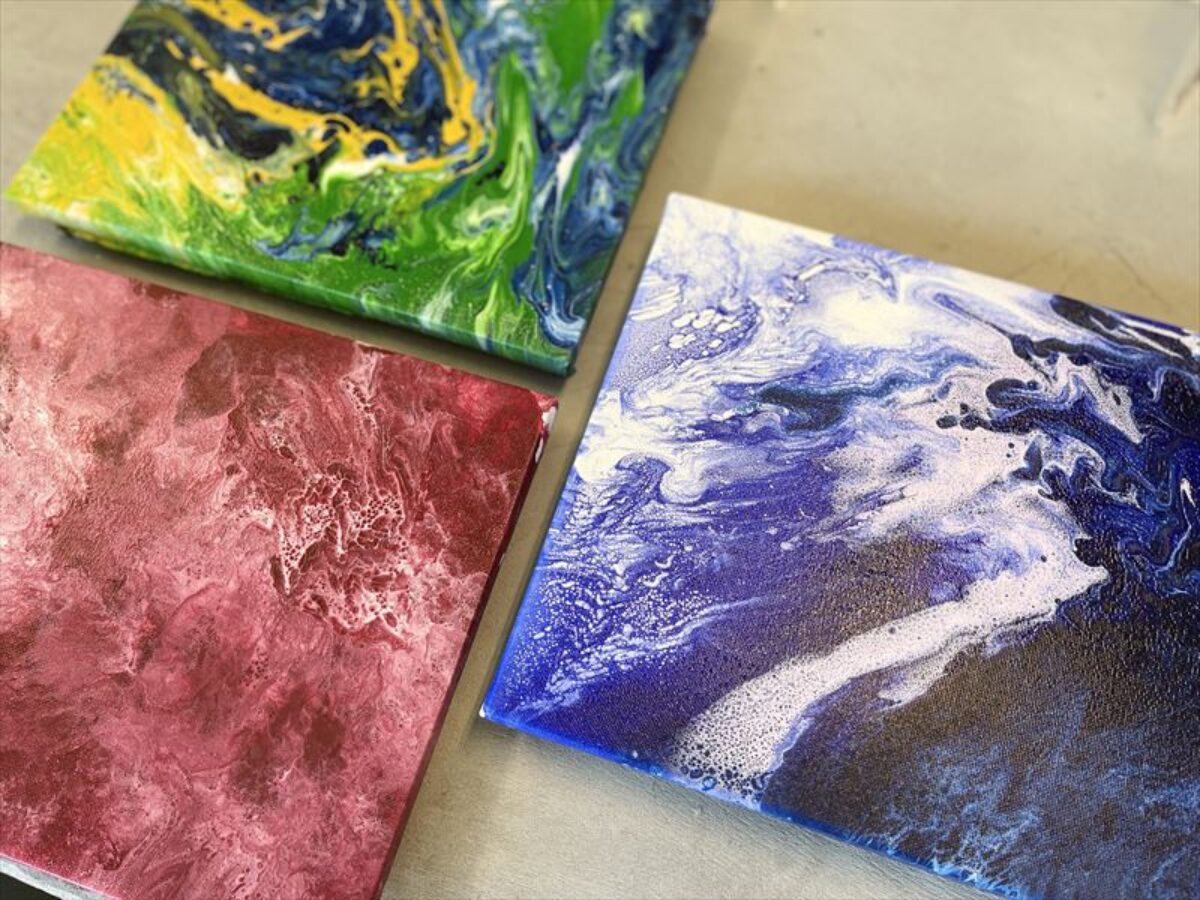 流動性アート フルイドアート 抽象画 アクリル画 箔押しラメ加工 H W