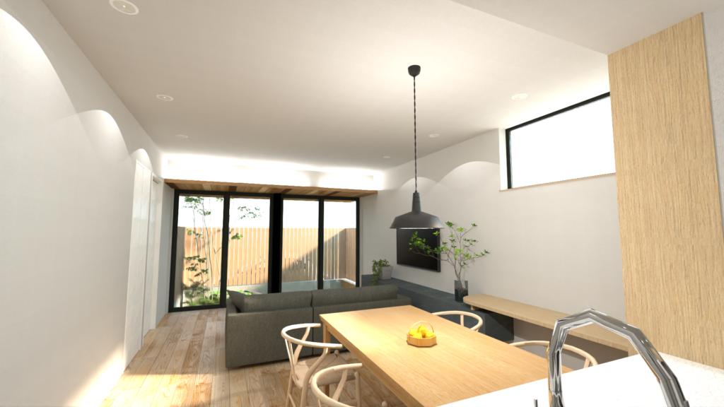 バルコニーからの採光で明るいリビング